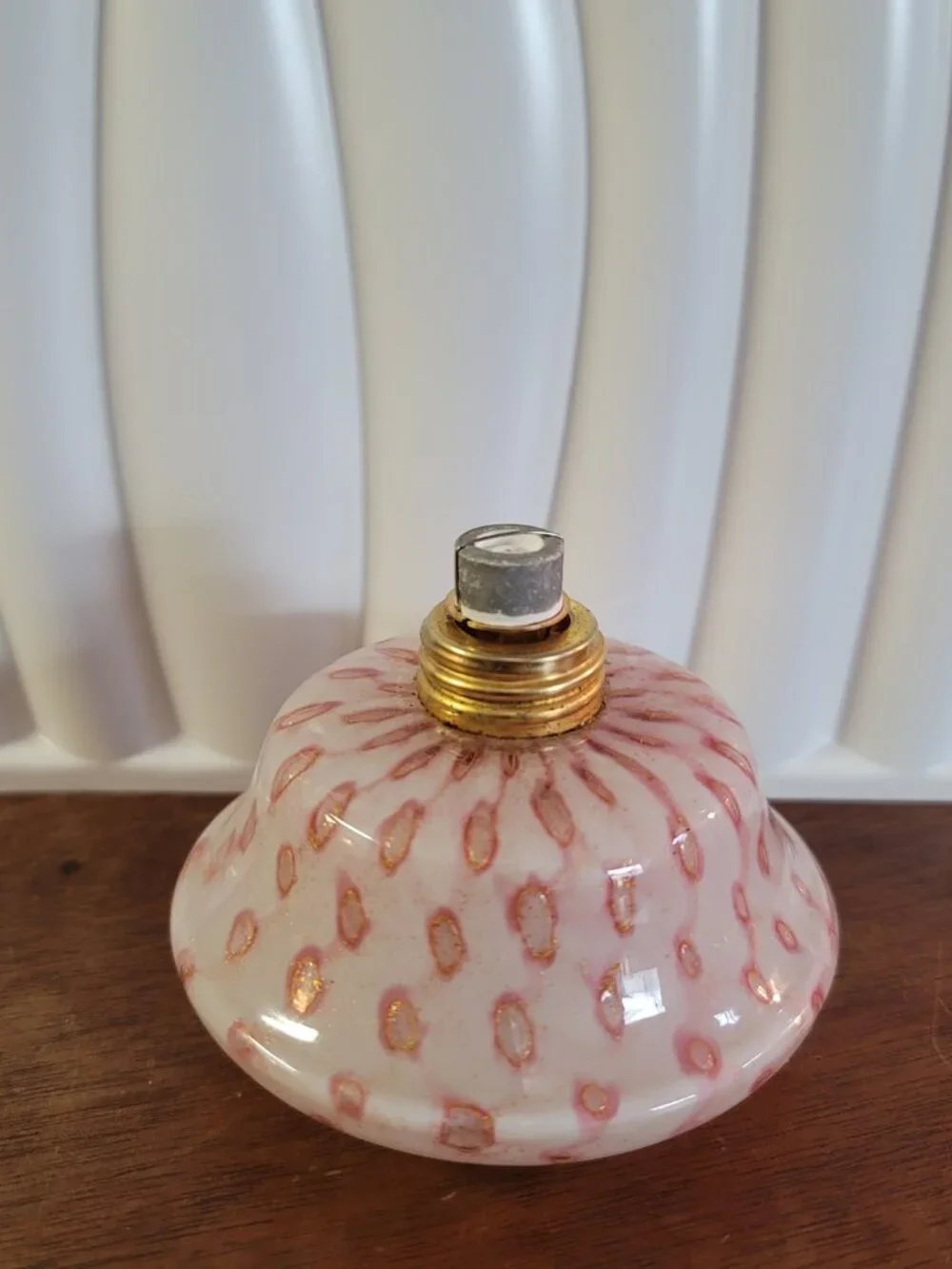 Rare Victorian Antique Blown Opalescent Polka Dot Glass Oil Lamp